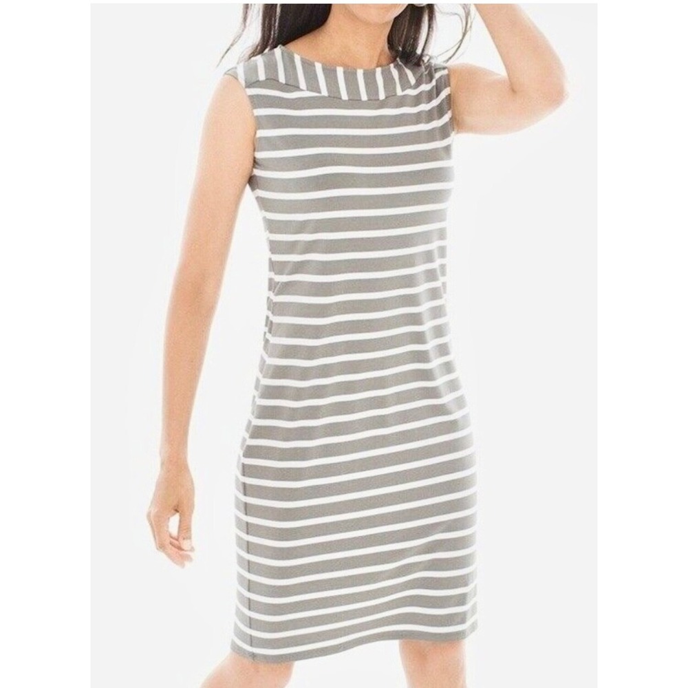 NWT Chicos Casual Jersey Tee Stripe‎ Short Dress Fatigue Combo Green Size 2 / L